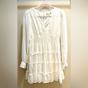 Altard State Tier Ruffles Swiss Dot White Fairy Mini Dress Size M
